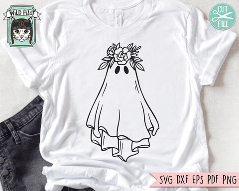 Floral Ghost SVG File, Halloween SVG, Halloween Cut File, Ghost Flower Crown Cut File, Spooky SVG File, Spooky Cut File, Halloween png file SVG Wild Pilot 