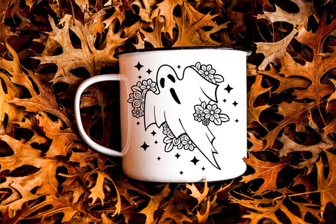 Floral Ghost SVG, Ghost SVG Design, Cute Ghost PNG Illustration. SVG Elinorka 