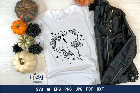 Floral Ghost SVG, Ghost SVG Design, Cute Ghost PNG Illustration. SVG Elinorka 