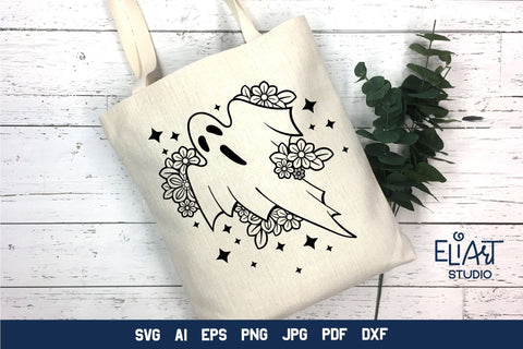 Floral Ghost SVG, Ghost SVG Design, Cute Ghost PNG Illustration. SVG Elinorka 