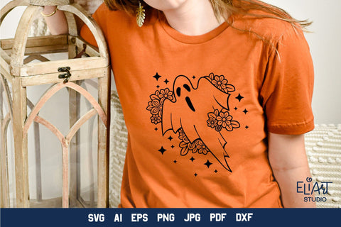 Floral Ghost SVG, Ghost SVG Design, Cute Ghost PNG Illustration. SVG Elinorka 