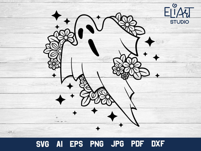Floral Ghost SVG, Ghost SVG Design, Cute Ghost PNG Illustration. SVG Elinorka 