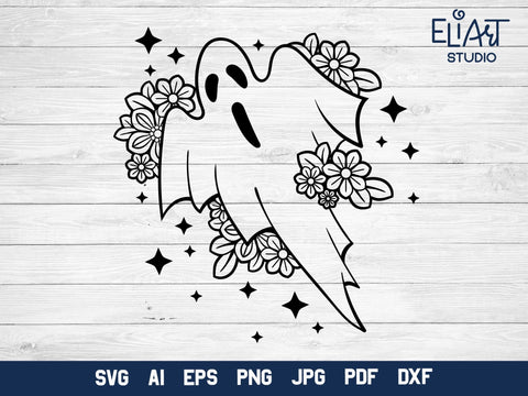 Floral Ghost SVG, Ghost SVG Design, Cute Ghost PNG Illustration. SVG Elinorka 