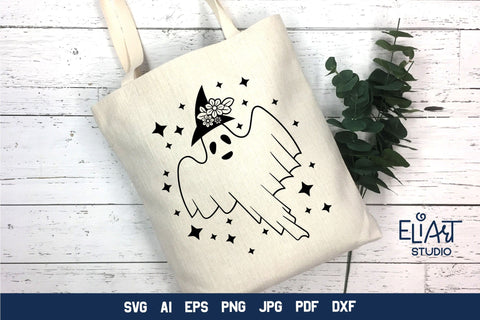 Floral Ghost SVG, Halloween Ghost SVG Design, Cute Ghost PNG Illustration. SVG Elinorka 