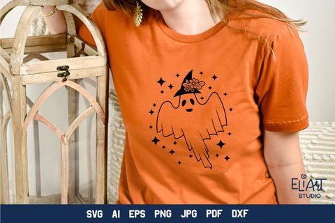 Floral Ghost SVG, Halloween Ghost SVG Design, Cute Ghost PNG Illustration. SVG Elinorka 