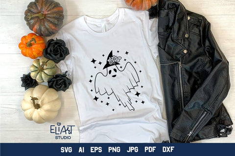 Floral Ghost SVG, Halloween Ghost SVG Design, Cute Ghost PNG Illustration. SVG Elinorka 