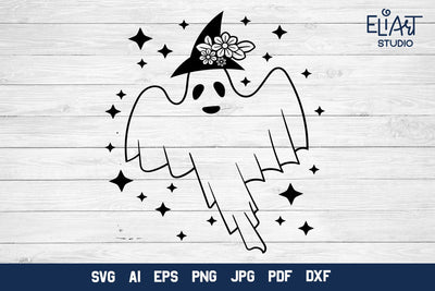Floral Ghost SVG, Halloween Ghost SVG Design, Cute Ghost PNG Illustration. SVG Elinorka 