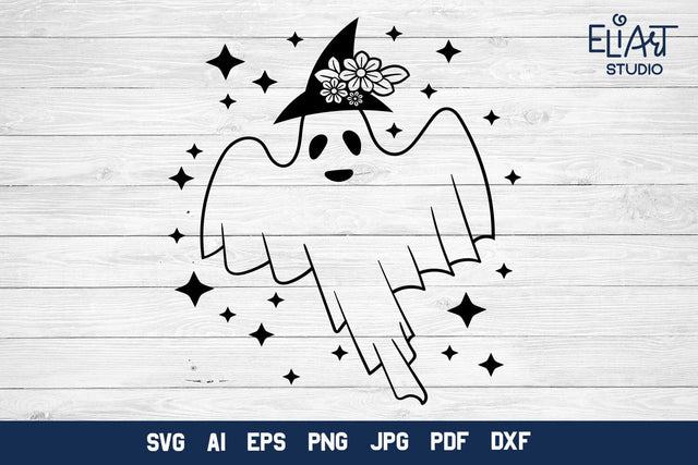 Floral Ghost SVG, Halloween Ghost SVG Design, Cute Ghost PNG Illustration. SVG Elinorka 