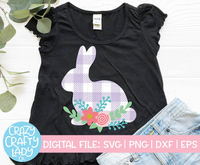 Floral Gingham Bunny | Plaid Easter SVG Cut File SVG Crazy Crafty Lady Co. 