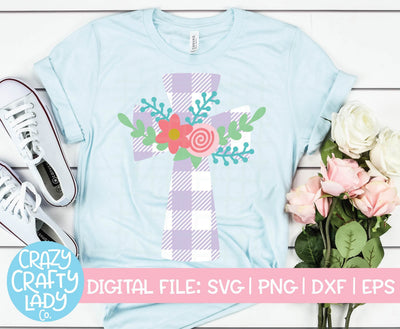 Floral Gingham Cross | Plaid Christian Easter SVG Cut File SVG Crazy Crafty Lady Co. 