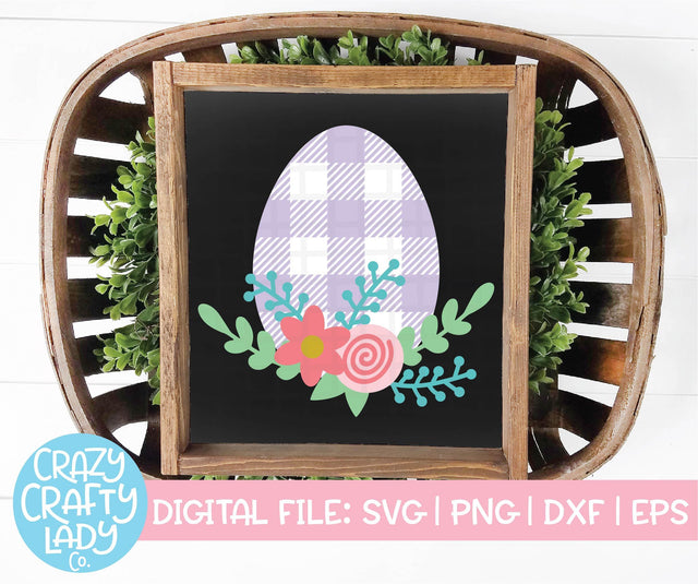 Floral Gingham Easter Egg | Plaid Easter SVG Cut File SVG Crazy Crafty Lady Co. 