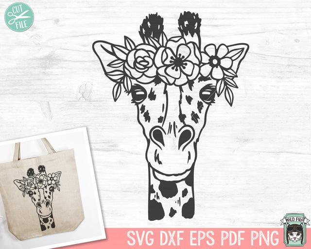 Floral Giraffe SVG file, Giraffe with Flower Crown SVG, Giraffe cut file, Flower Animal Face svg, Giraffe with Floral Crown svg, Giraffe png SVG Wild Pilot 