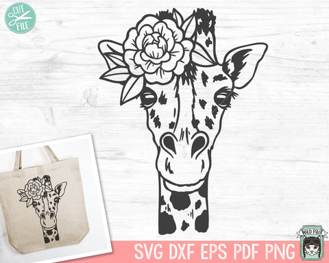 Floral Giraffe SVG file, Giraffe with Flower Crown SVG, Giraffe cut file, Flower Animal Face svg, Giraffe with Floral Crown svg, Giraffe png SVG Wild Pilot 