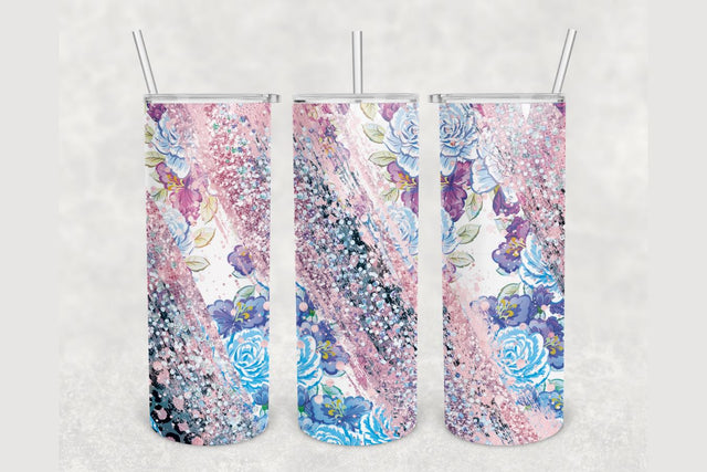 Floral Glitter Confetti Brush Tumbler sublimation design 20 oz skinny tumbler wrap Sublimation BambinaCreations 
