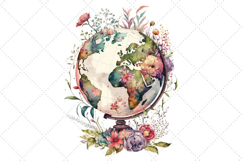 Floral Globe Watercolor Clipart Bundle Sublimation FloridPrintables 