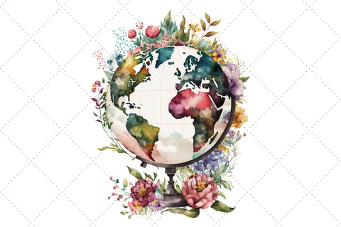 Floral Globe Watercolor Clipart Bundle Sublimation FloridPrintables 