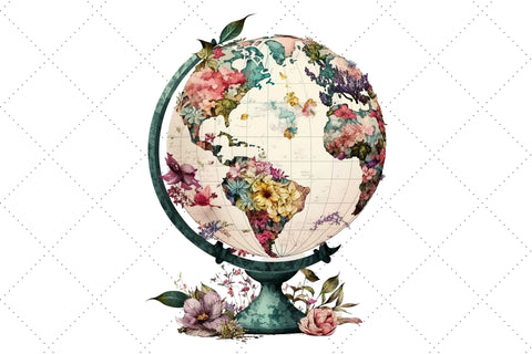 Floral Globe Watercolor Clipart Bundle Sublimation FloridPrintables 