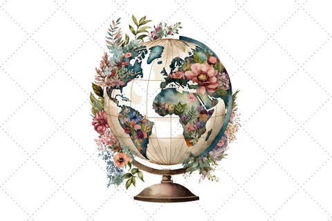 Floral Globe Watercolor Clipart Bundle Sublimation FloridPrintables 