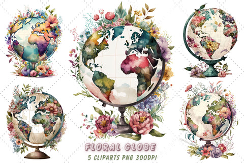 Floral Globe Watercolor Clipart Bundle Sublimation FloridPrintables 
