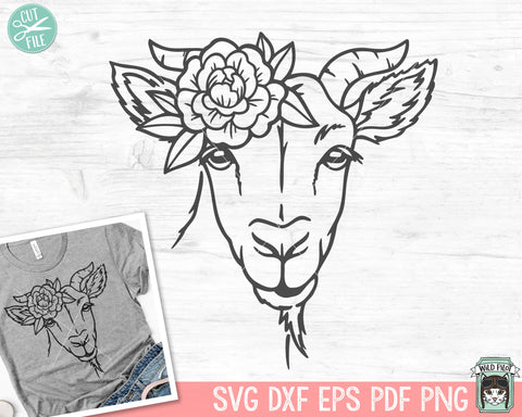 Floral Goat SVG file, Goat with Flower Crown SVG, Goat cut file, Animal Face svg, Floral Crown svg, Farm Animals svg, I love goats shirt svg file SVG Wild Pilot 