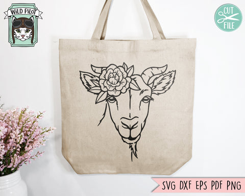 Floral Goat SVG file, Goat with Flower Crown SVG, Goat cut file, Animal Face svg, Floral Crown svg, Farm Animals svg, I love goats shirt svg file SVG Wild Pilot 