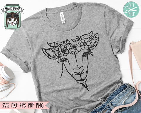 Floral Goat SVG file, Goat with Flower Crown SVG, Goat cut file, Animal Face svg, Floral Crown svg, Farm Animals svg, I love goats shirt svg file SVG Wild Pilot 