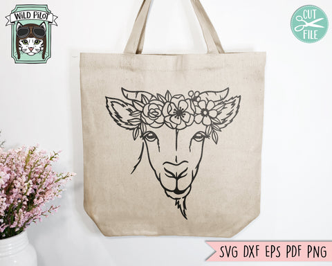 Floral Goat SVG file, Goat with Flower Crown SVG, Goat cut file, Animal Face svg, Floral Crown svg, Farm Animals svg, I love goats shirt svg file SVG Wild Pilot 
