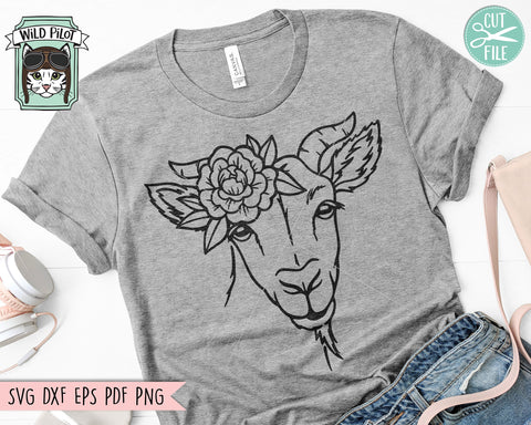 Floral Goat SVG file, Goat with Flower Crown SVG, Goat cut file, Animal Face svg, Floral Crown svg, Farm Animals svg, I love goats shirt svg file SVG Wild Pilot 