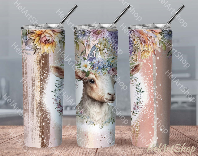 Floral Goat Tumbler PNG Sublimation, Skinny Tumbler Sublimation _HelArtShop_ 