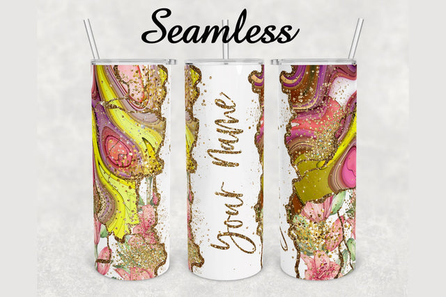 Floral Gold Glitter Agate Tumbler sublimation design 20 oz skinny tumbler wrap Sublimation BambinaCreations 