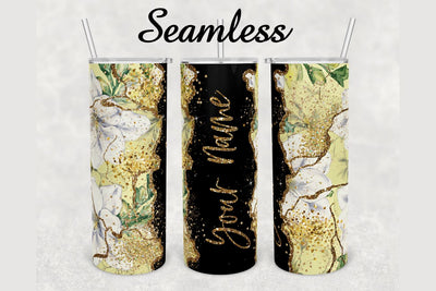 Floral Gold Glitter Agate Tumbler sublimation design 20 oz skinny tumbler wrap Sublimation BambinaCreations 