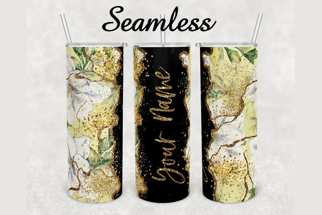 Floral Gold Glitter Agate Tumbler sublimation design 20 oz skinny tumbler wrap Sublimation BambinaCreations 