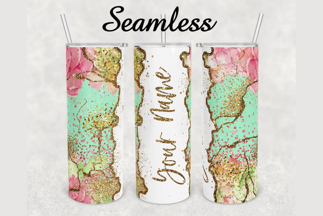 Floral Gold Glitter Agate Tumbler sublimation design 20 oz skinny tumbler wrap Sublimation BambinaCreations 