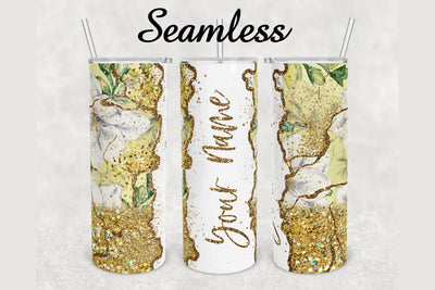 Floral Gold Glitter Agate Tumbler sublimation design 20 oz skinny tumbler wrap Sublimation BambinaCreations 