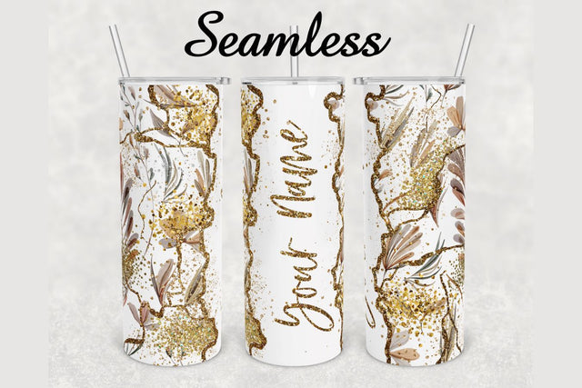 Floral Gold Glitter Marble Tumbler sublimation design 20 oz skinny tumbler wrap Sublimation BambinaCreations 