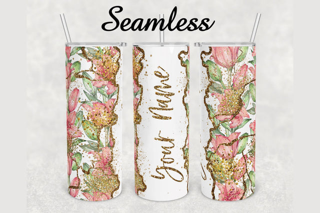Floral Gold Glitter Marble Tumbler sublimation design 20 oz skinny tumbler wrap Sublimation BambinaCreations 