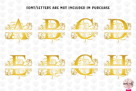 Floral Gold Split Monogram - Alphabets A to Z - EPS SVG DXF JPG PNG SVG CoralCutsSVG 