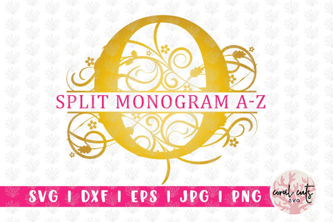 Floral Gold Split Monogram - Alphabets A to Z - EPS SVG DXF JPG PNG SVG CoralCutsSVG 