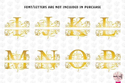 Floral Gold Split Monogram - Alphabets A to Z - EPS SVG DXF JPG PNG SVG CoralCutsSVG 