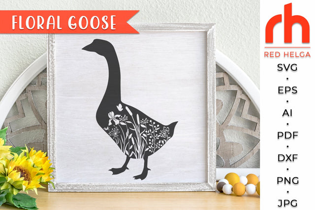 Floral Goose SVG - Farm Animal Cut File SVG RedHelgaArt 