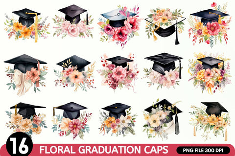 Floral Graduation Caps Sublimation Clipart Bundle Sublimation Regulrcrative 