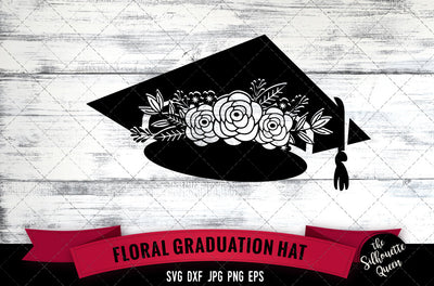 Floral Graduation Hat Vector Silhouette File SVG Loveleen Kaur 