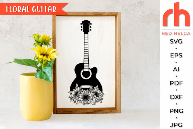 Floral Guitar SVG - Sunflowers Design Cut File SVG RedHelgaArt 