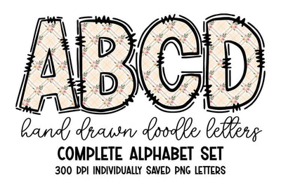 Floral Hand Drawn Doodle Letters Alphabet PNG Set Sublimation BijouBay 