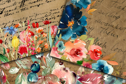 Floral Handwriting Digital Papers Digital Pattern Old Market 