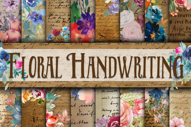 Floral Handwriting Digital Papers Digital Pattern Old Market 