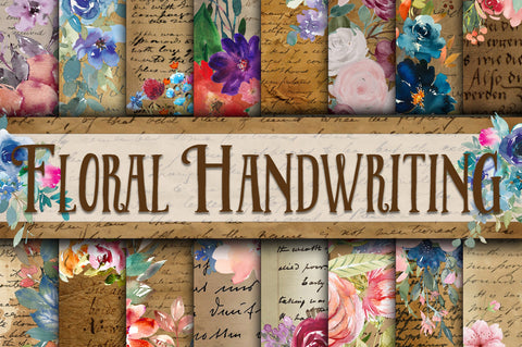 Floral Handwriting Digital Papers Digital Pattern Old Market 