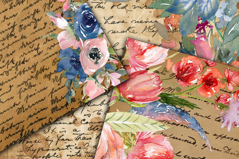 Floral Handwriting Digital Papers Digital Pattern Old Market 