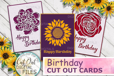 Floral Happy Birthday cards bundle svg dxf cut out templates SVG kartcreationii 