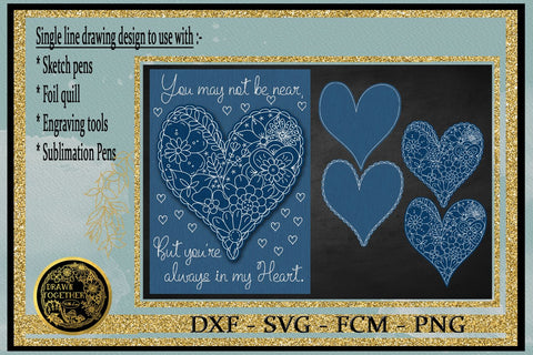 Floral Heart 1 - Single line for Foil Quill | Digi Stamp | Sentiments Sketch DESIGN DrawnTogether with love 